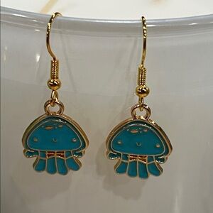 Gold and Blue Jellyfish Earrings